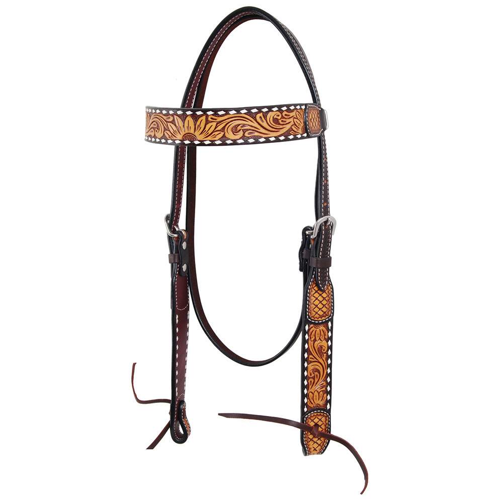 Image of Rafter T Ranch Company Tooled Sunflower Browband Headstall