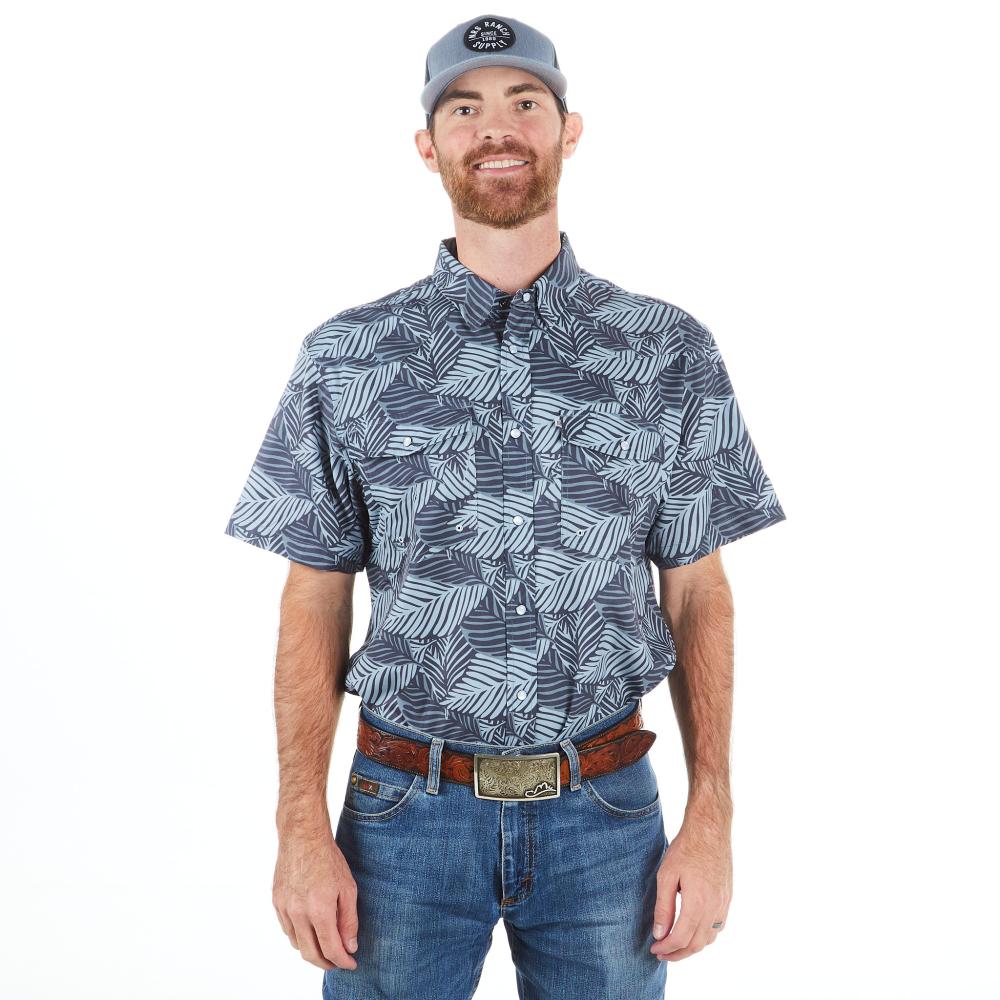 Image of Brandcowboy Sand Hill Ranch Men's Grey Palm Leaf Snap Shirt