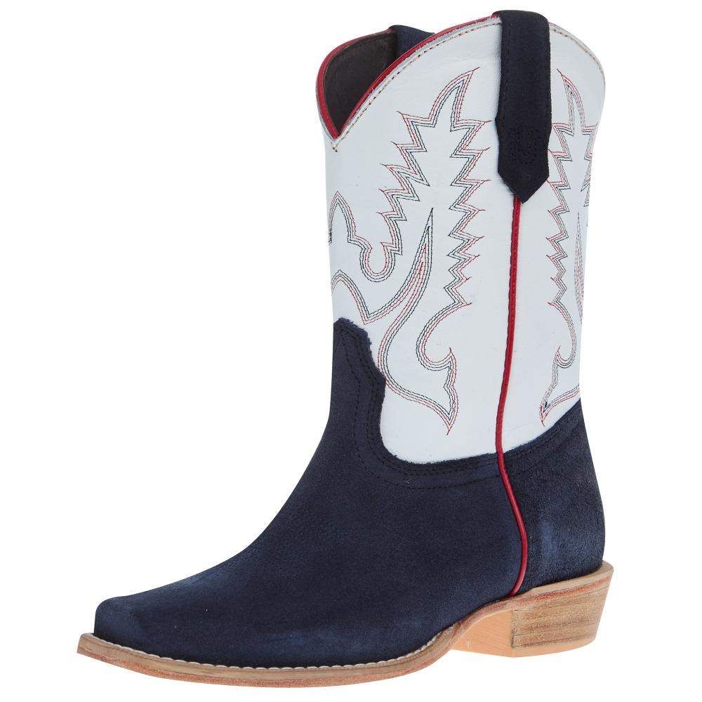 Image of R Watson Boots R Youth Navy Rough Out with Winter White Shaft Cutter Toe Boot