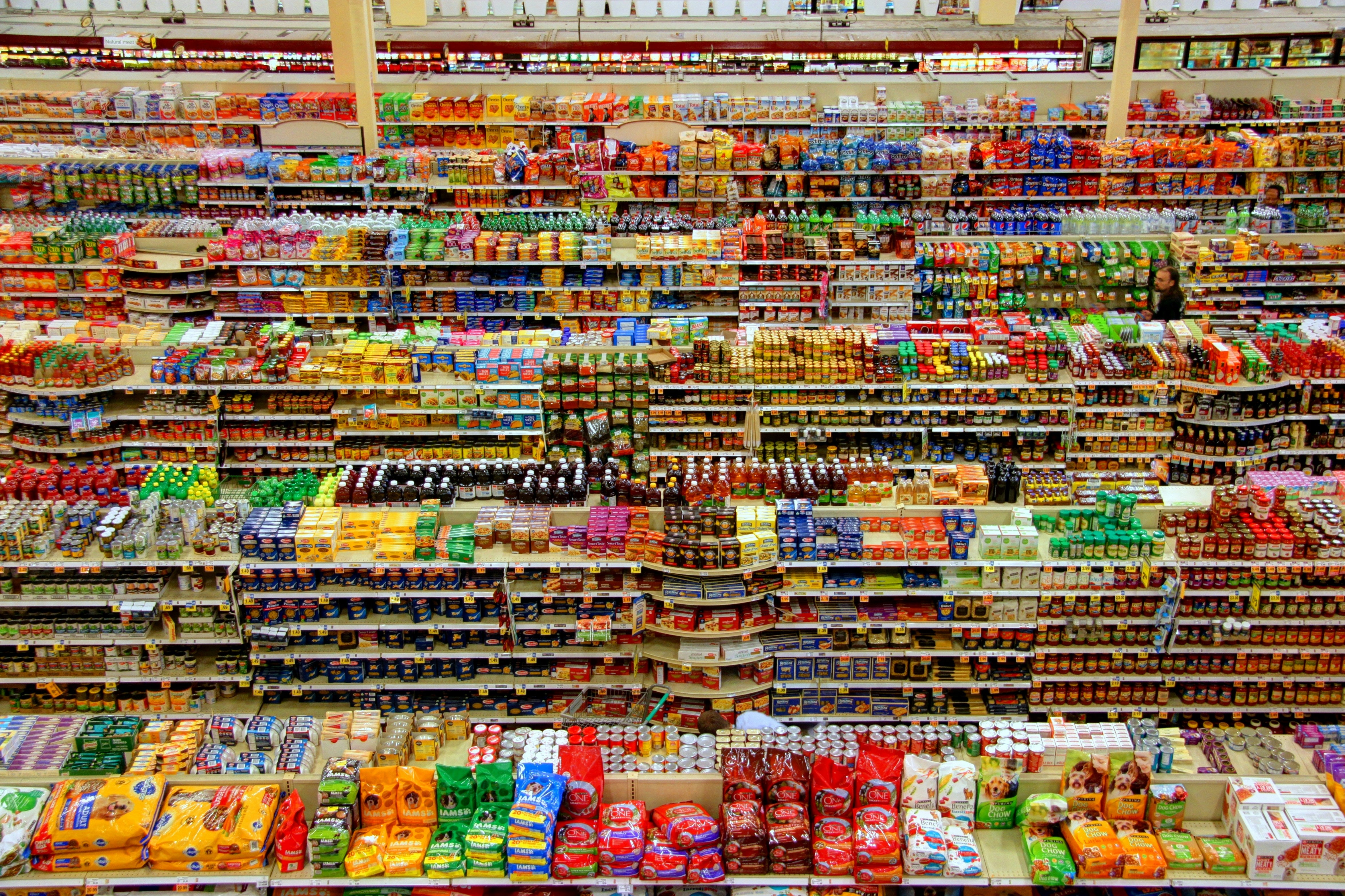 Various packaged foods in a grocery store