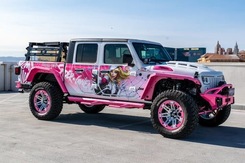 Carlos Molina's 2020 Jeep Gladiator pink and white with Spider-Gwen theme