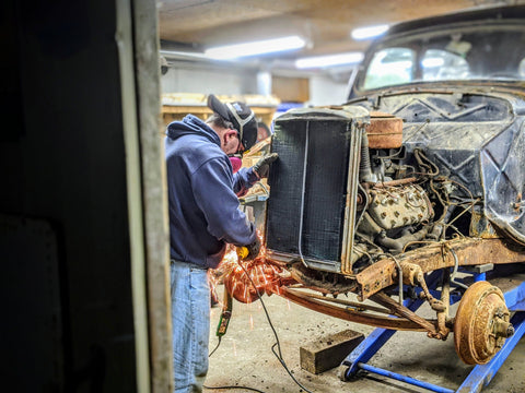 Jason Ludwin working on his 1936 Sedan