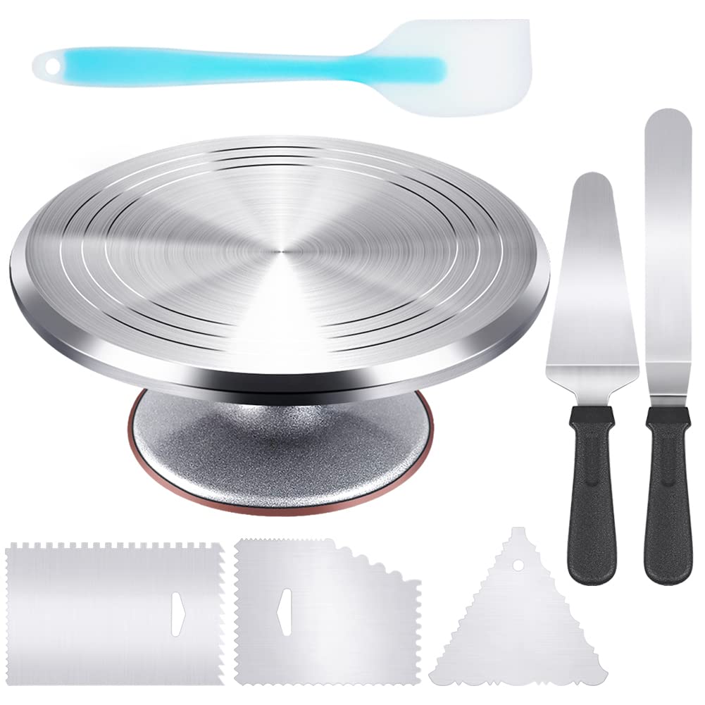 35-in-1 Rotating Cake Turntable，12 inch Cake Decorating Kit  Supplies,Aluminium Alloy Revolving Cake Stand with 2 Icing Spatula, 3 Icing  Smoother, 24 Piping Tips, 2 Pastry Bag, Frosting Tool 