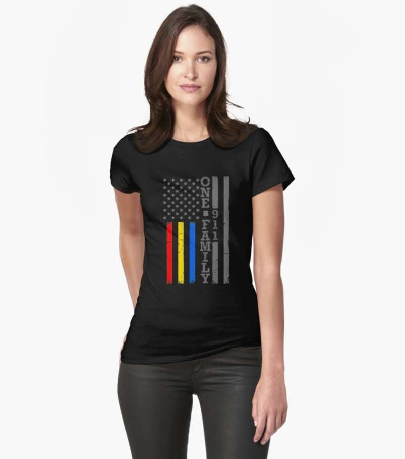 Womens Thin Blue Red Gold Line Shirt 911 Dispatch Police Firefighter ...