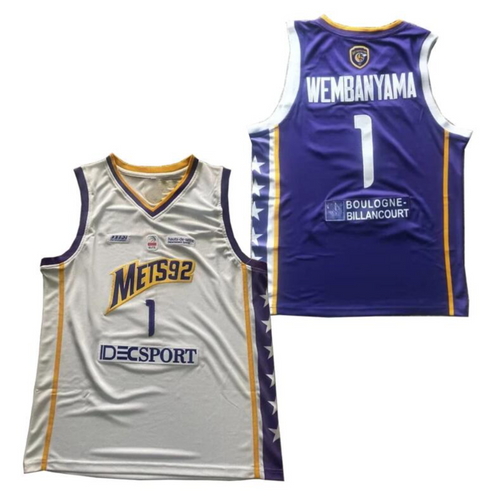  #1 METS92 Victor Wembanyama Basketball Jersey for Men S-XXL  White/Purple : Clothing, Shoes & Jewelry