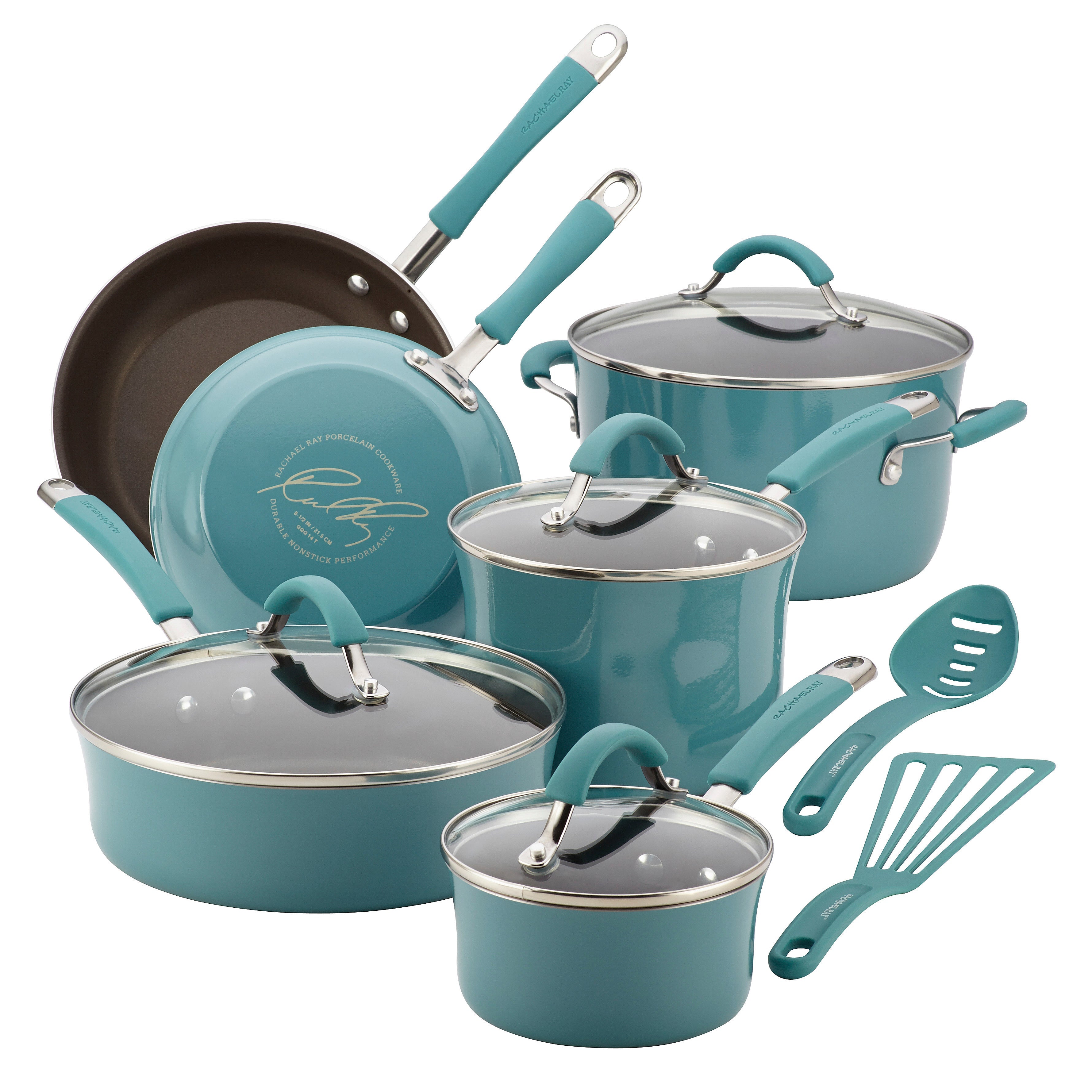 8-Piece Enameled Stacking Cookware Set - Teal Shimmer