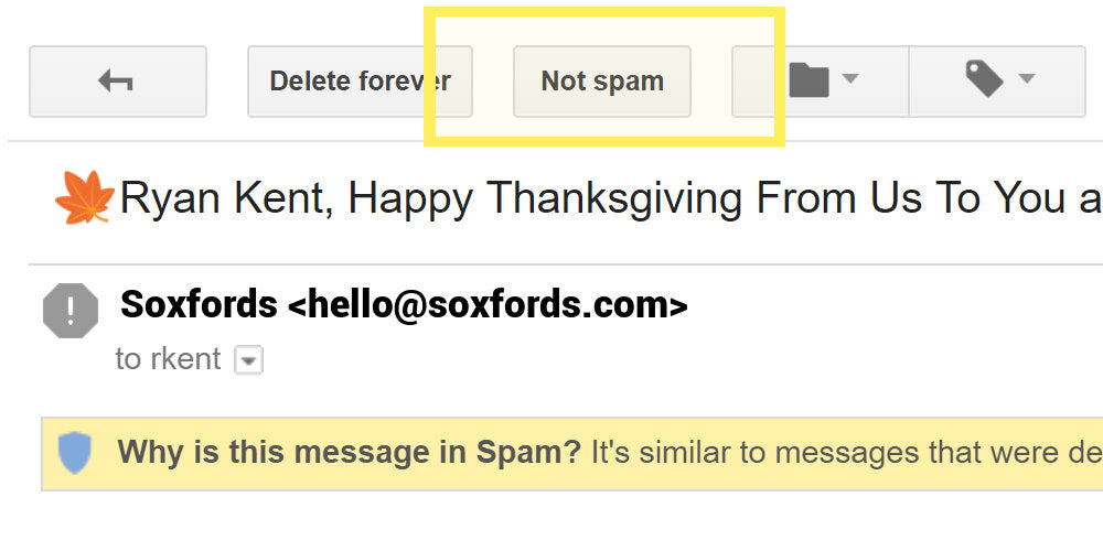 How to mark Soxfords as Not Spam