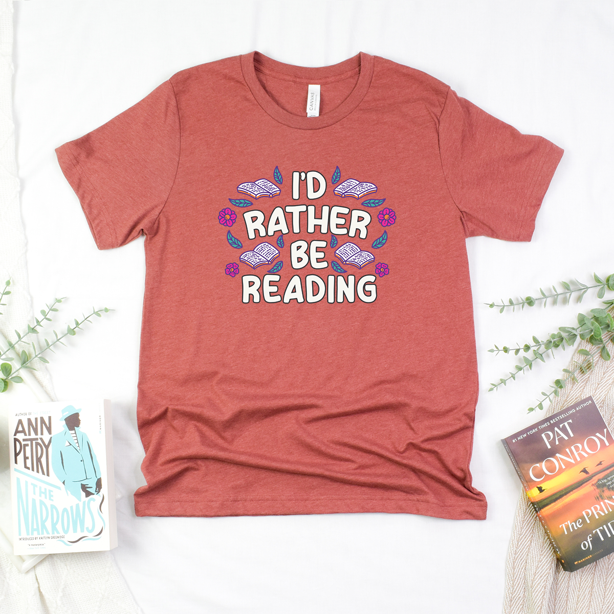 floral rather be reading unisex tee