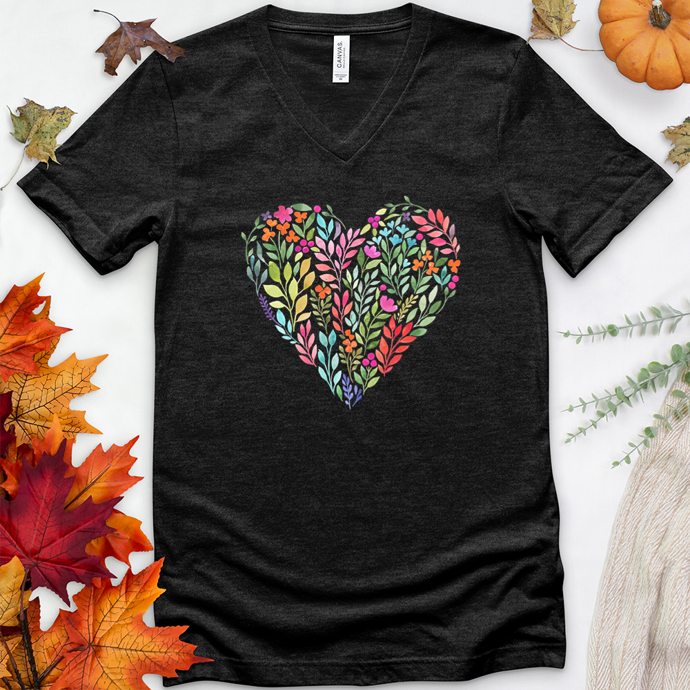 bright flower heart v-neck tee