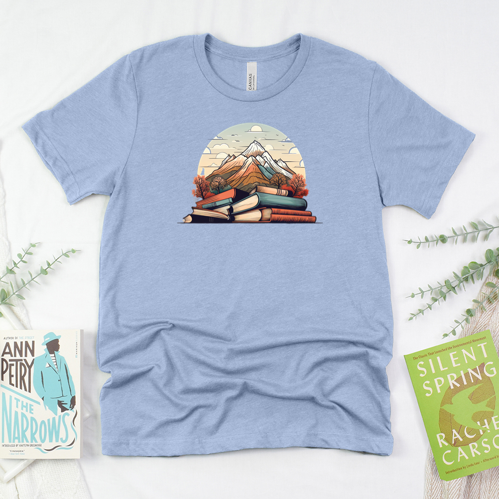 mountains of books unisex tee