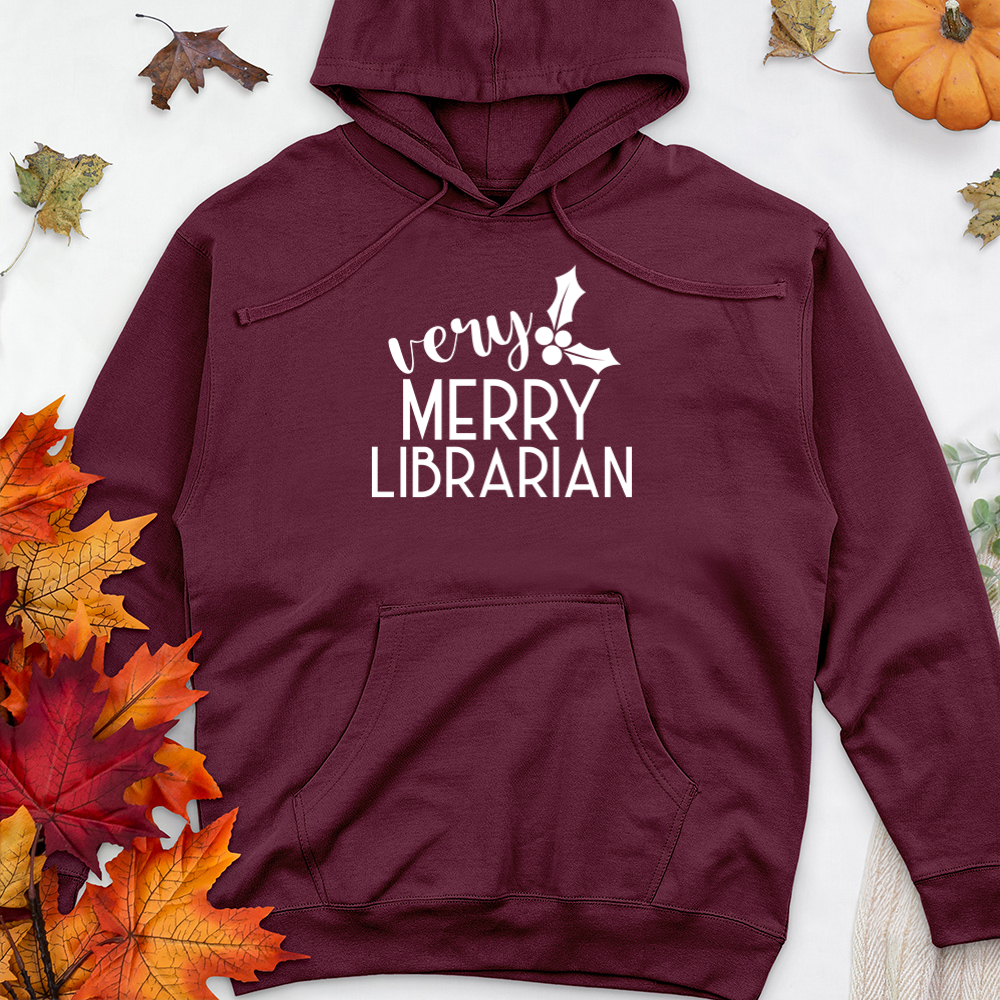 very merry librarian premium hooded sweatshirt