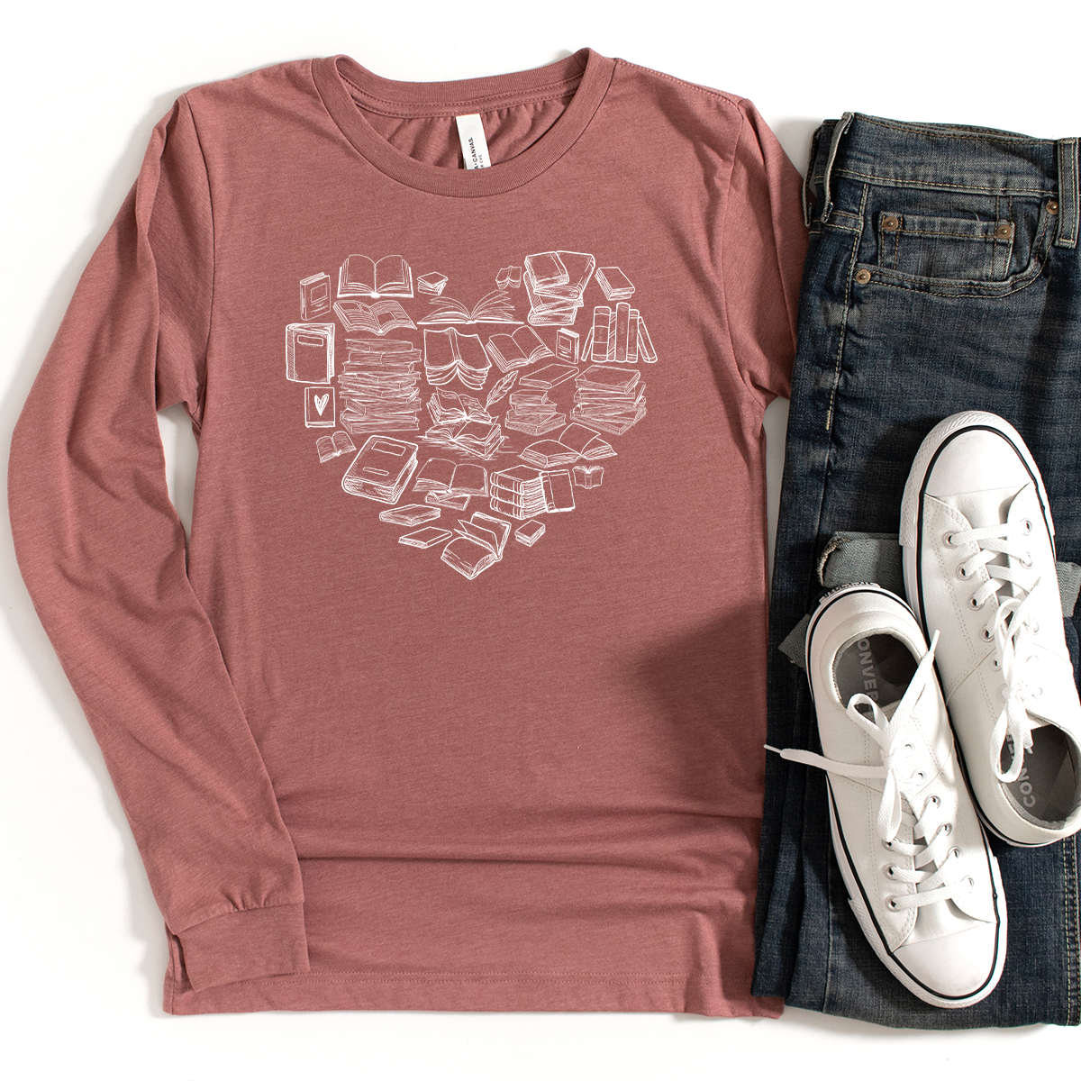 book heart long sleeve unisex tee