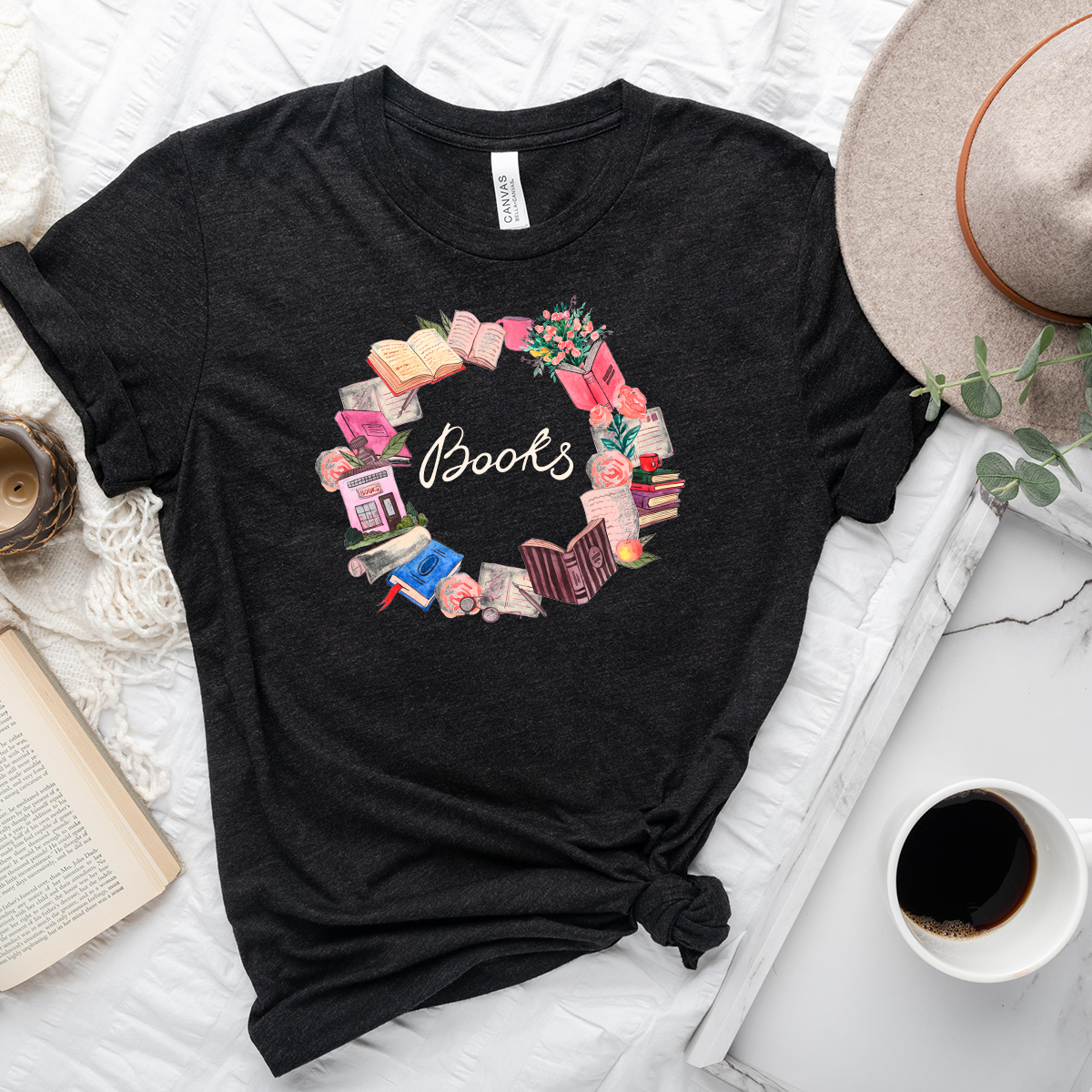 book wreath unisex tee