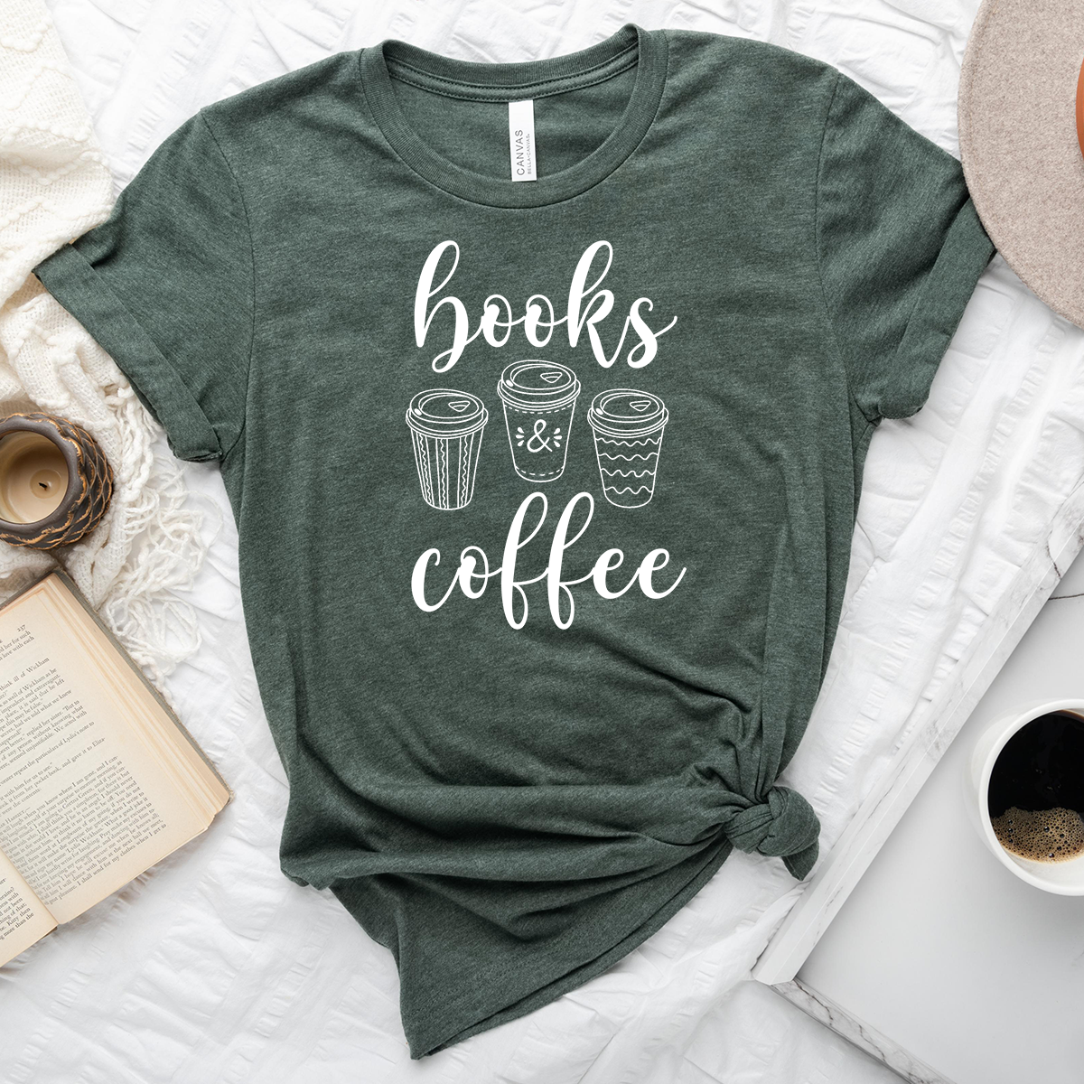 books & coffee unisex tee