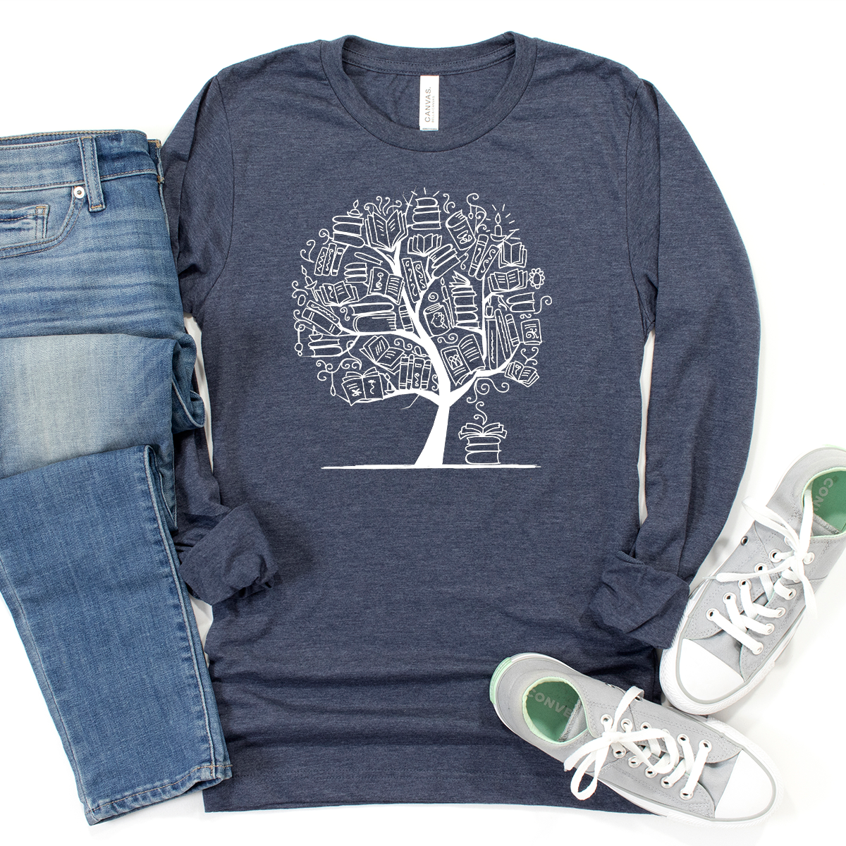 book tree long sleeve unisex tee