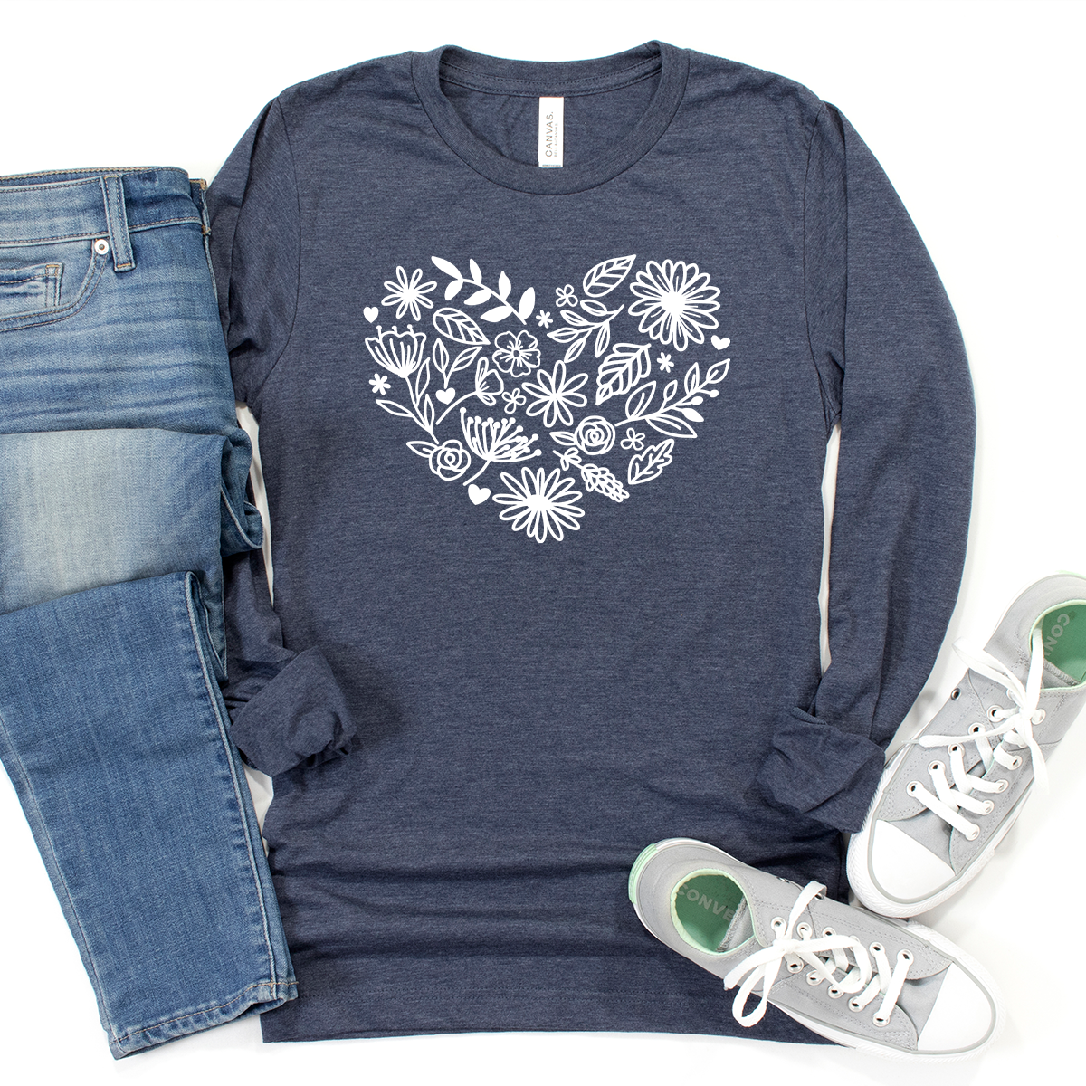 floral heart long sleeve unisex tee