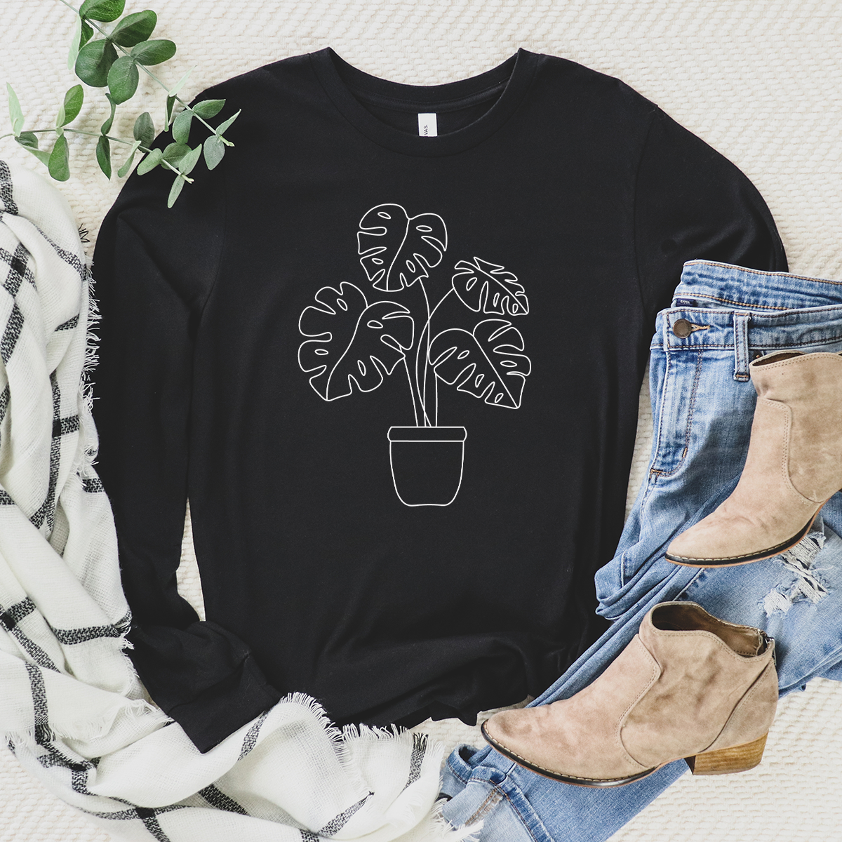 potted monstera long sleeve unisex tee