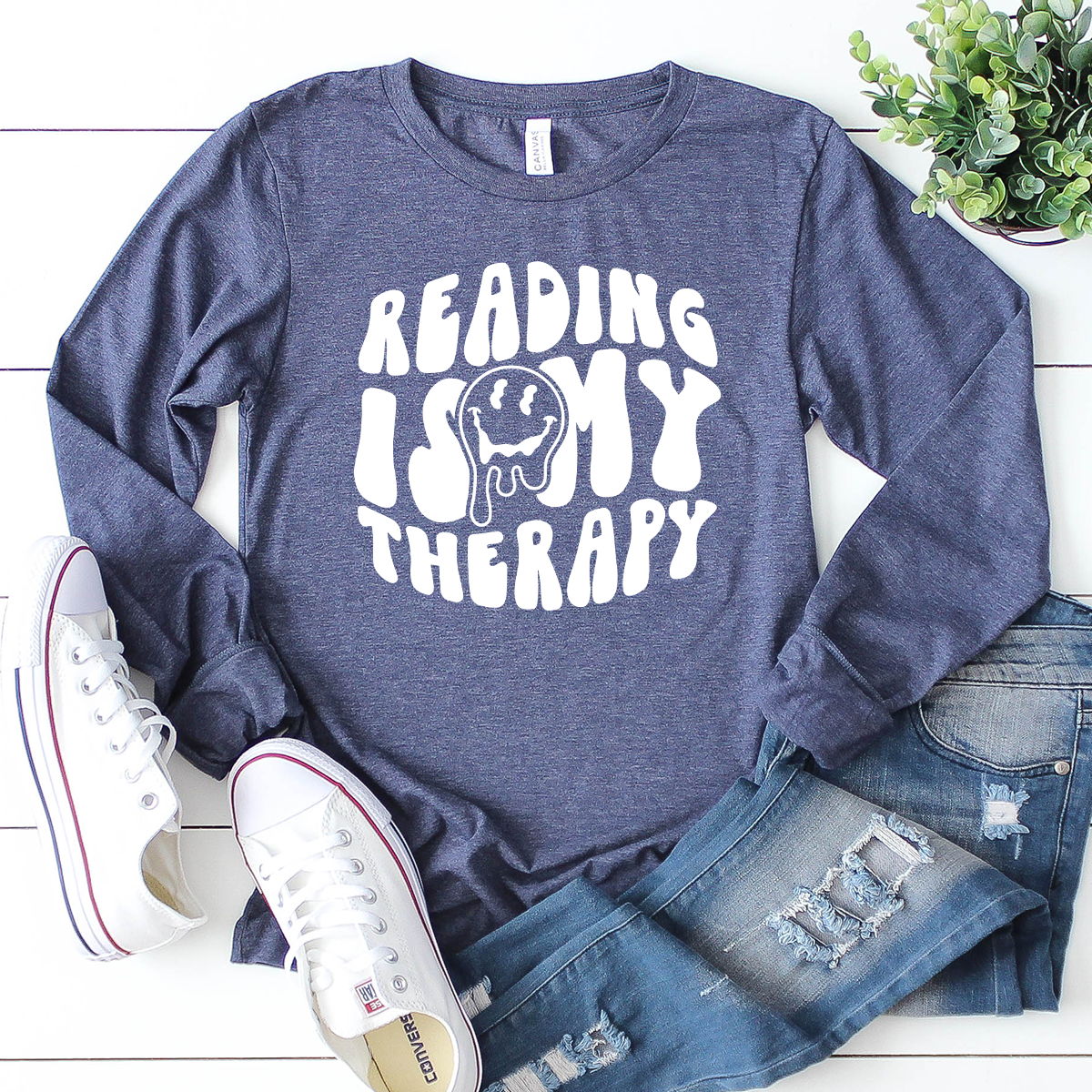 reading is my therapy long sleeve unisex tee