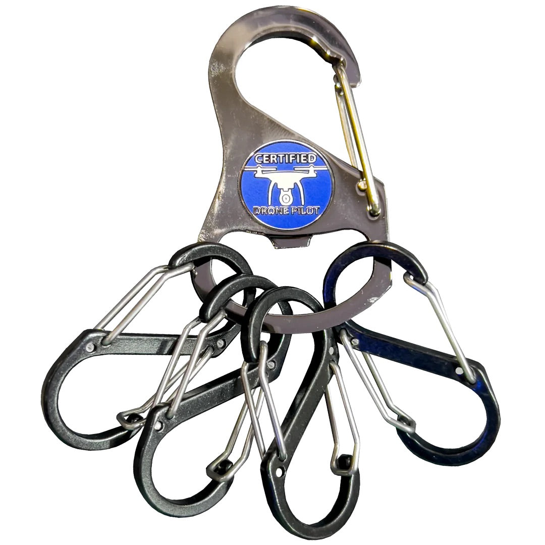 UAS FAA Commercial Drone Pilot Vest Carabiner Keychain with 4 carabiner clips and bottle opener function