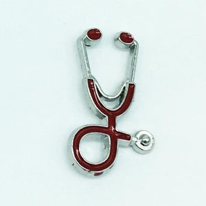 Nurse Doctor Stethoscope Red on Silver Pin P-061 - www.ChallengeCoinCreations.com