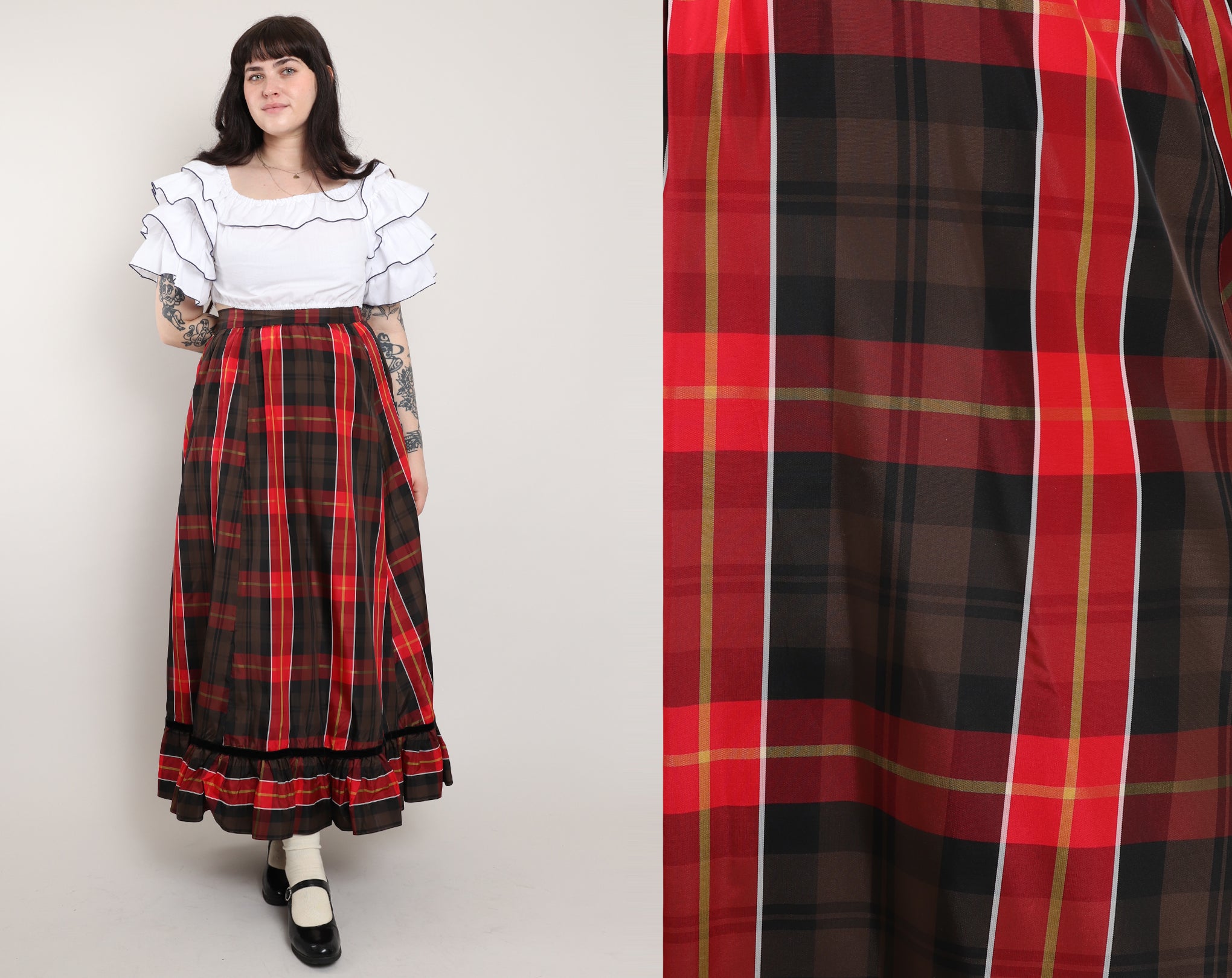 red plaid taffeta skirt