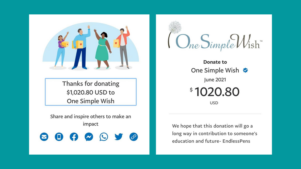 One Simple Wish donation: USD$1000