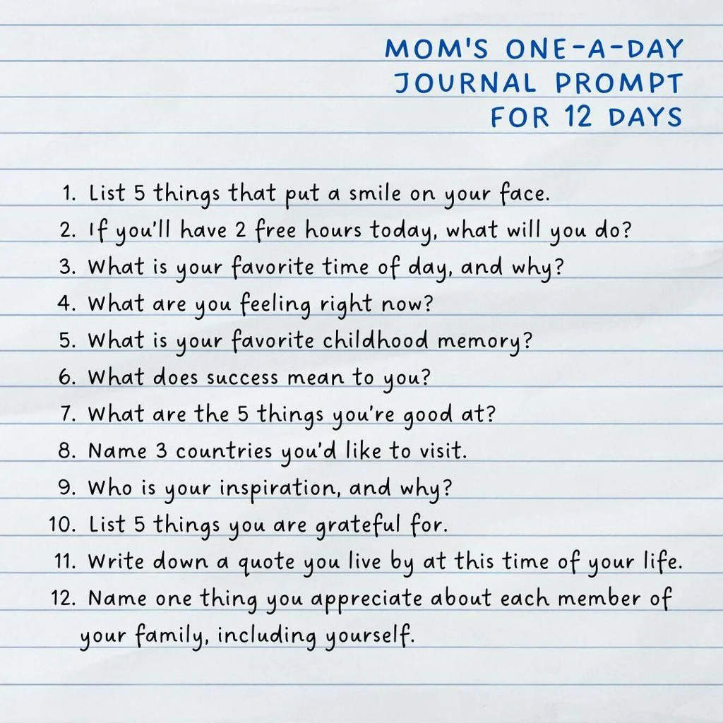 Mom's One-A-Day Journal Prompt for 12 Days