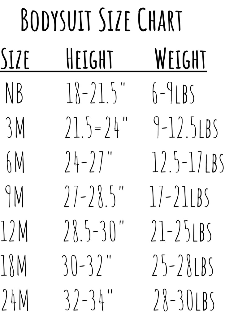 Onesie Decal Size Chart