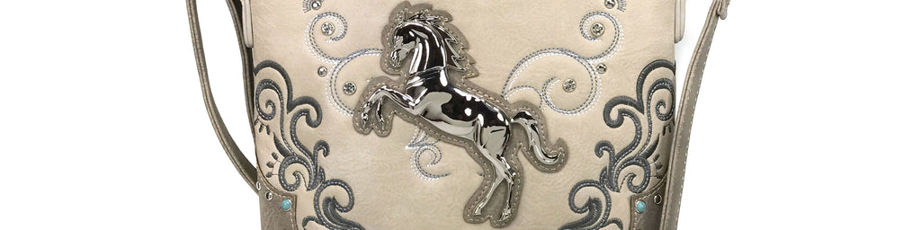 Justin West Mustang Horse Concealed Carry Handbag Silver Centerpiece