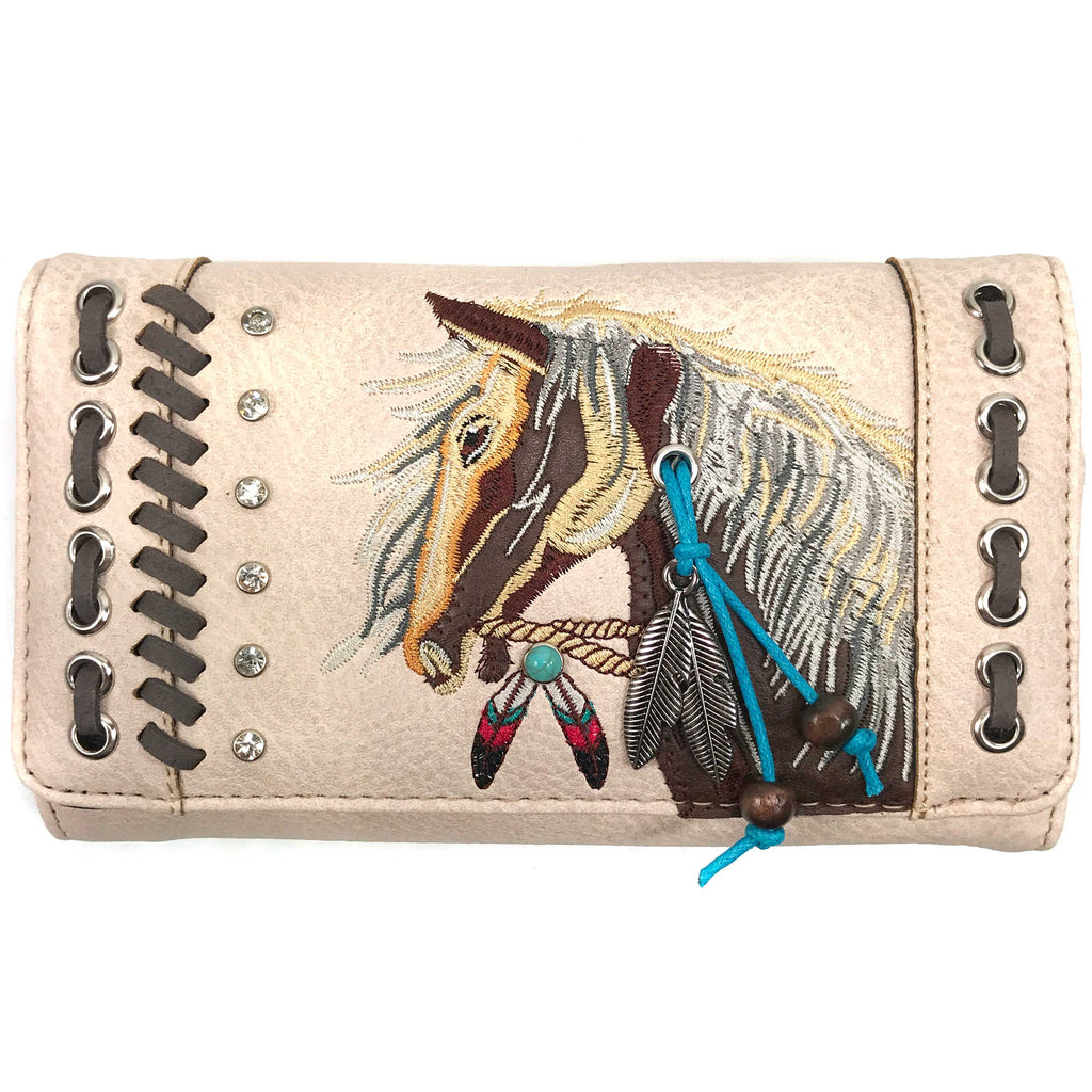 Dakota Horse Mane Embroidery Feather Wallet