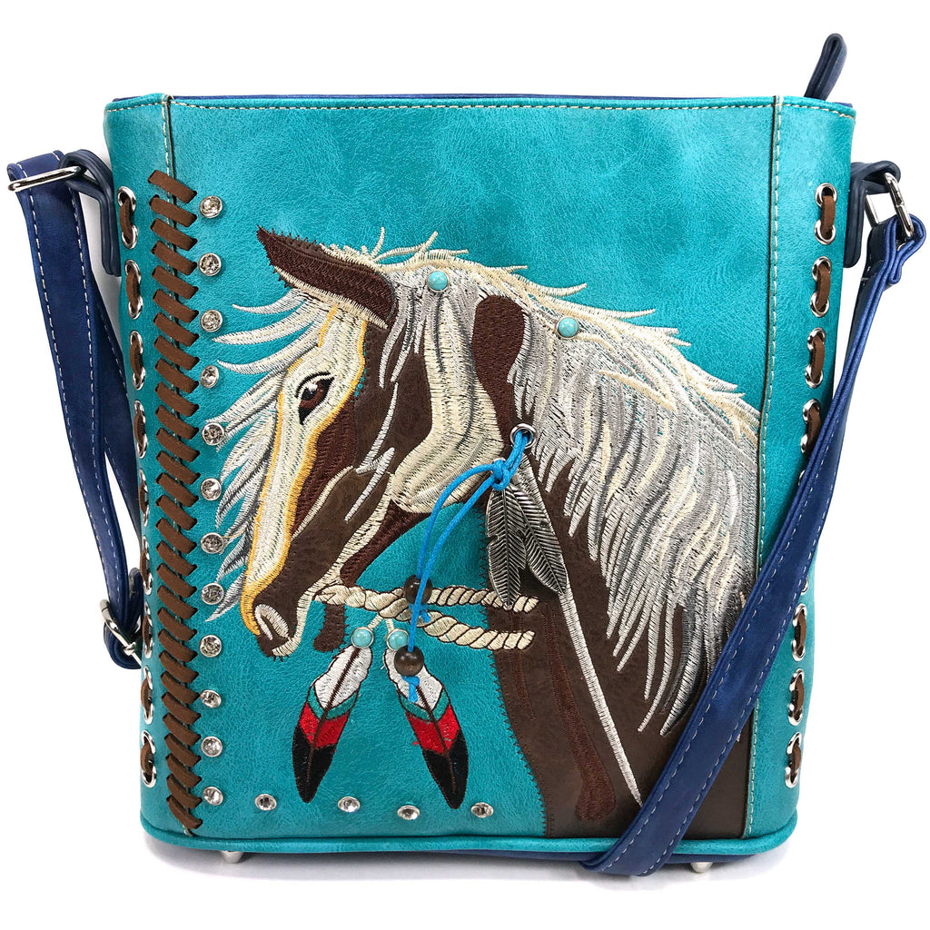 Dakota Horse Mane Embroidery Feather Western Concealed Carry Crossbody