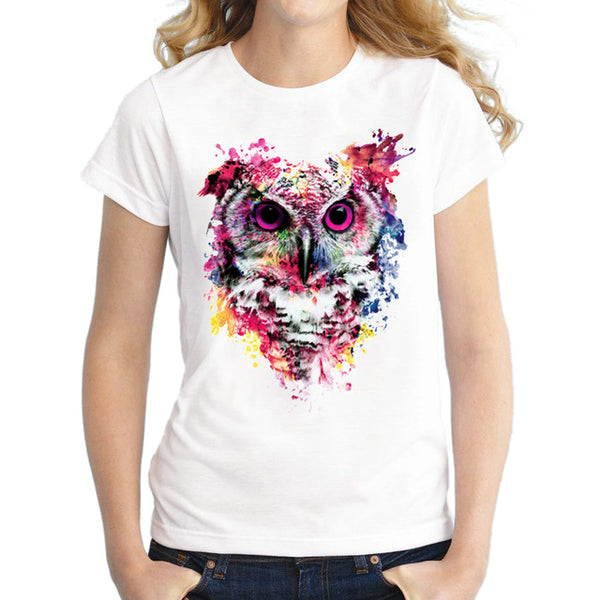 T Shirt Fashion Pour Femme Ou Ado Avec Hibou Colore Style Peinture Teeshmania