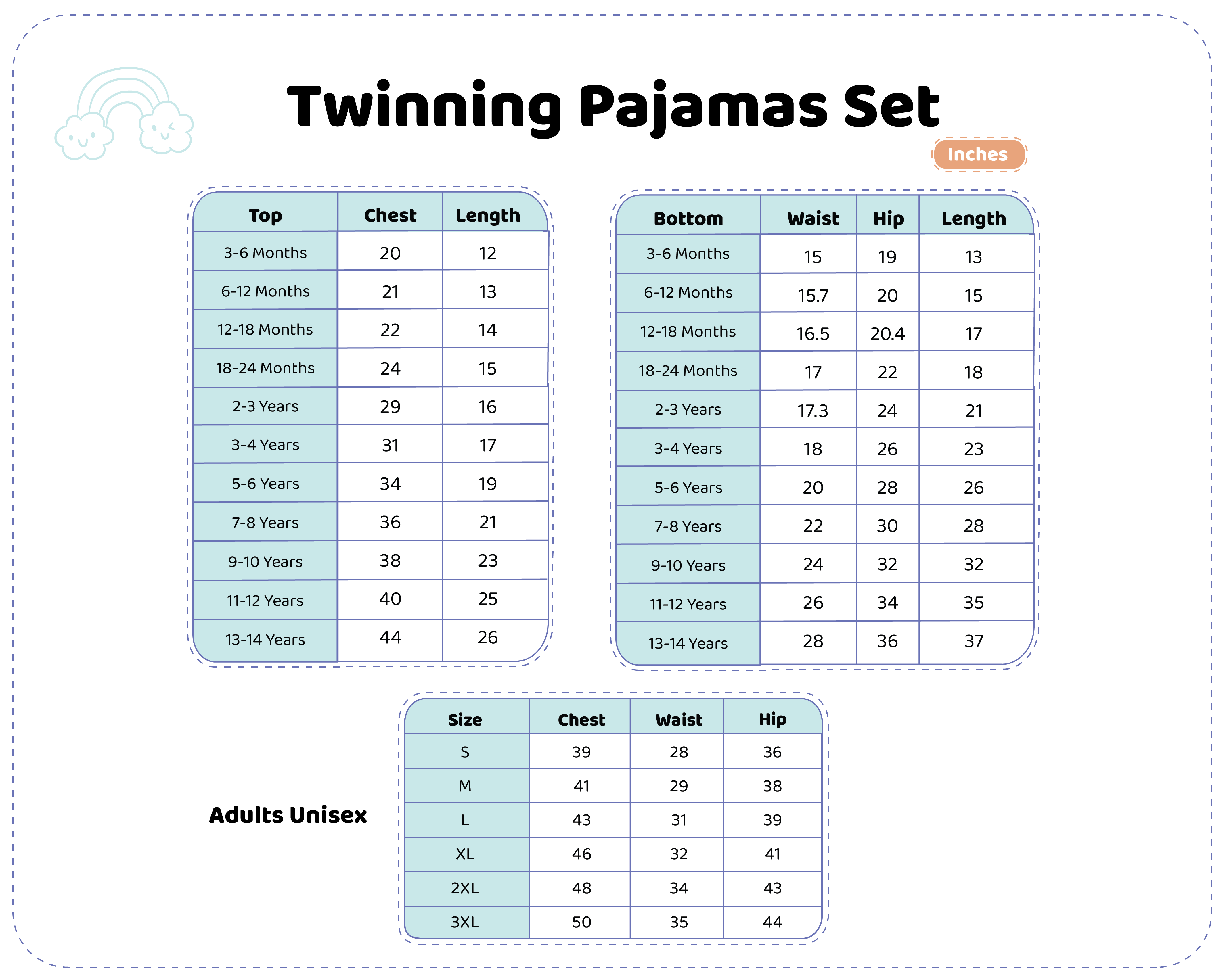 Pajama set twinning M6 to 3XL