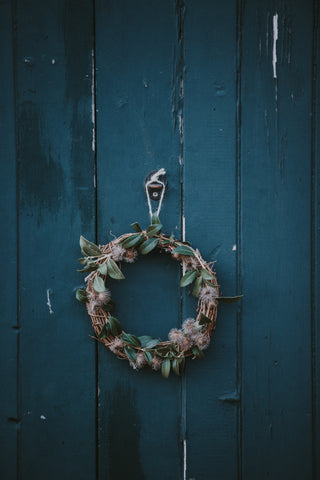 Christmas wreath hanging.