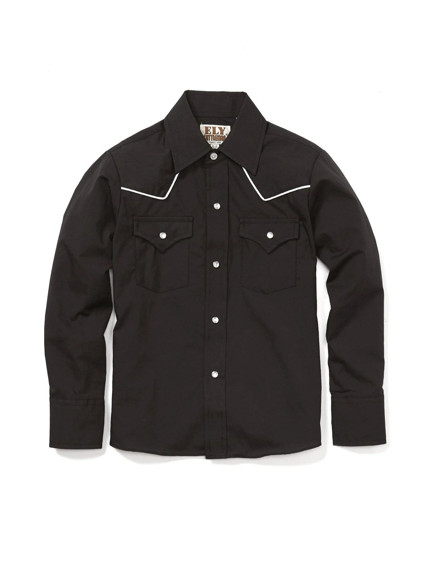 Ely & Walker  Boys Long Sleeve Solid Western Shirt with Piping   15102980-01 WH / 15102980-89 BLK