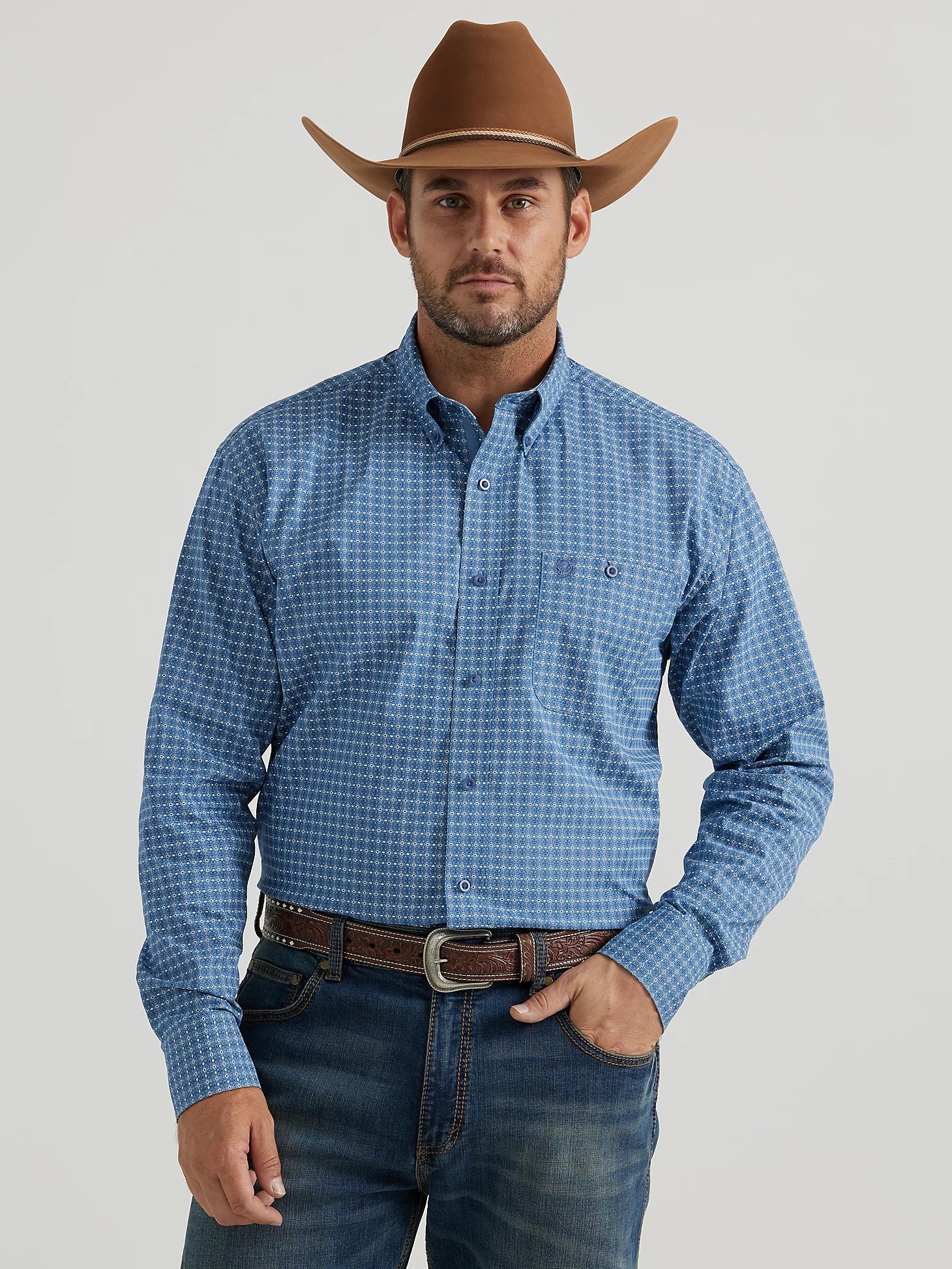 Wrangler Mens George Strait Long Sleeve Shirt - Stony Blue Chain    112346292