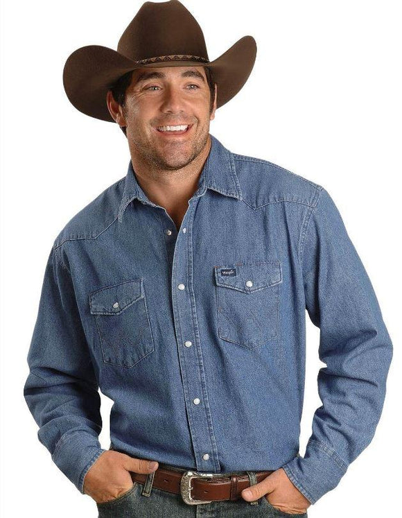 Wrangler Mens Cowboy Cut Long Sleeve Western Denim Snap Work Shirt 701 ...