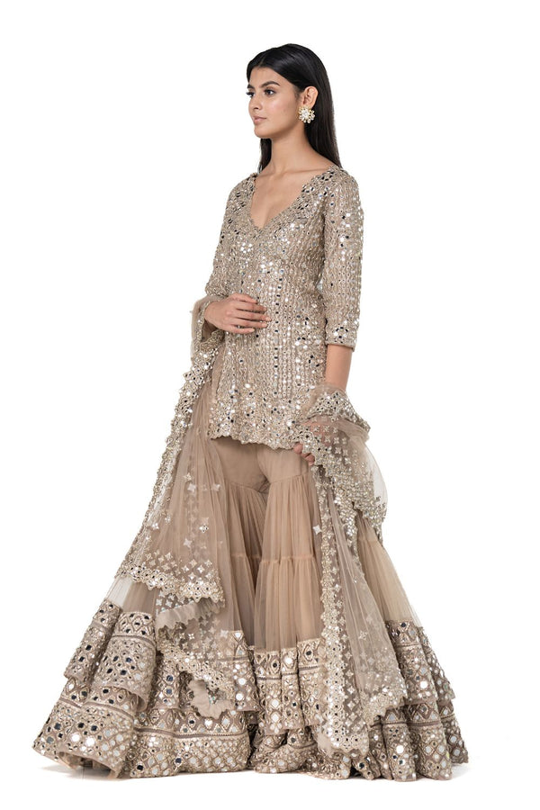 Buy Gold Net Embellished Mirror V Neck Work Bridal Lehenga Set For Women by Abhinav  Mishra Online at Aza Fashions.