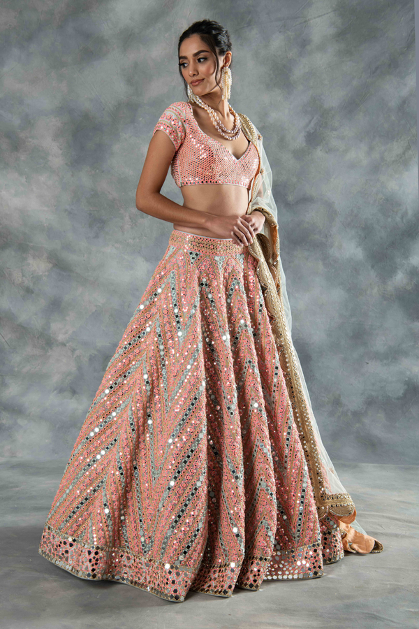 Abhinav Mishra Lehenga Set | Women, Lehengas, Bridal Lehengas, Classic  Lehengas, Gold, Mirror, Net, Leaf, Elbow | Mirror work lehenga, Aza  fashion, Lehenga