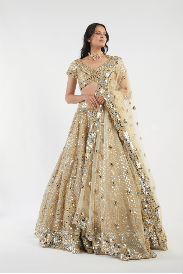 Buy Gold Dupatta - Net Embroidered Banarasi Work Bridal Lehenga Set For  Women by Abhinav Mishra Online at Aza Fashions.