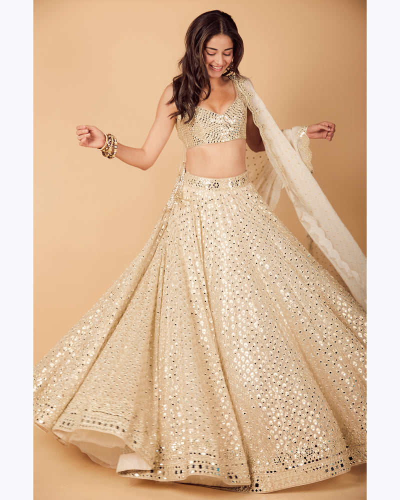 Ivory Mirror Work Lehenga Set as seen on Ananya Pandey – abhinavmishra