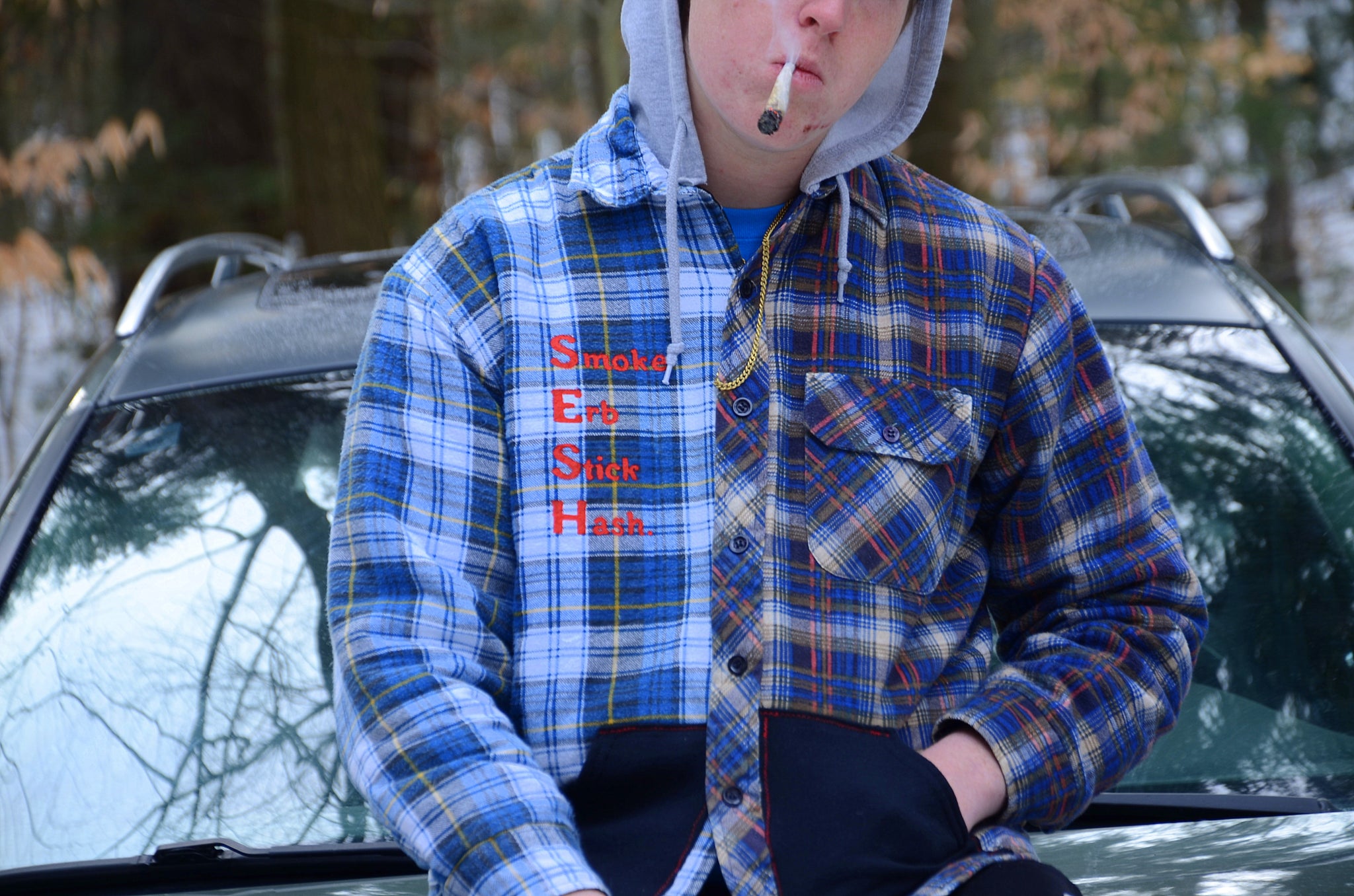 flannel on hoodie