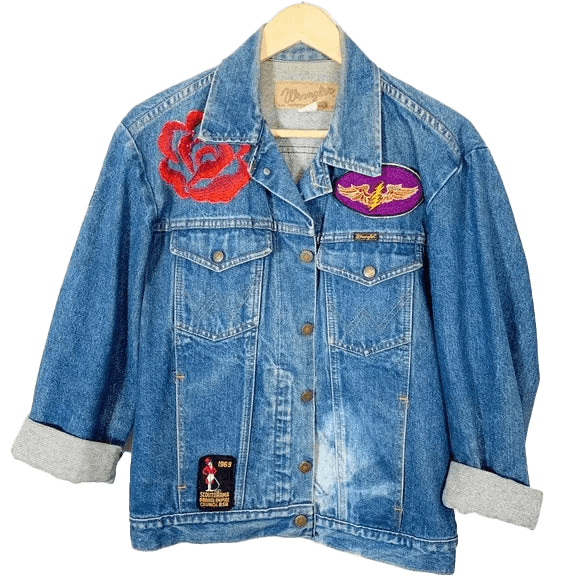 60s/70s Vintage Wrangler Denim Jacket With Patches Large By Wrangler | Shop  THRILLING