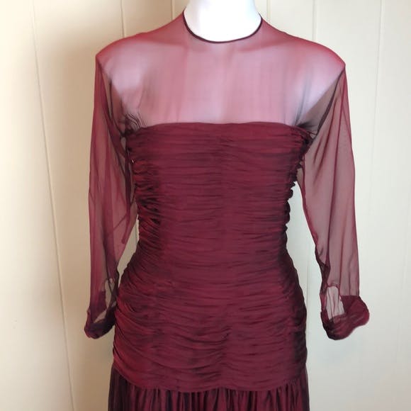 Vintage 70's/80's Wine Formal Ruched Pleated Gown by Oscar De La Renta ...