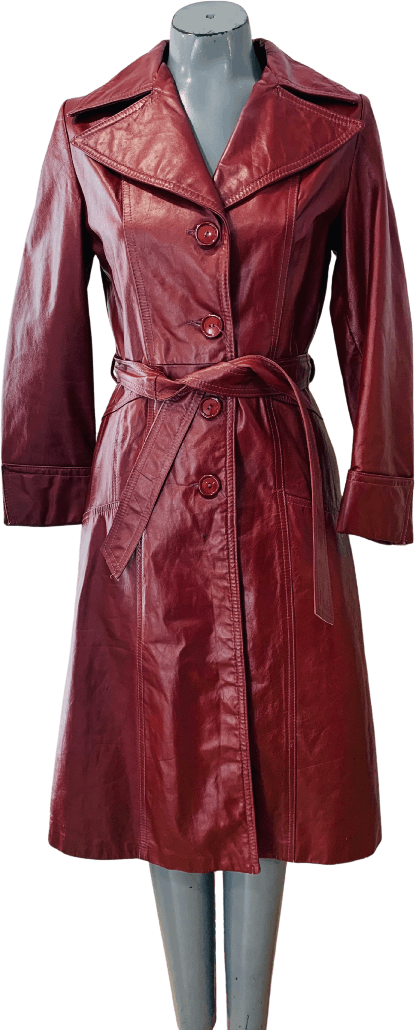 Vintage 70's Burgundy Leather Trench Coat | Shop THRILLING