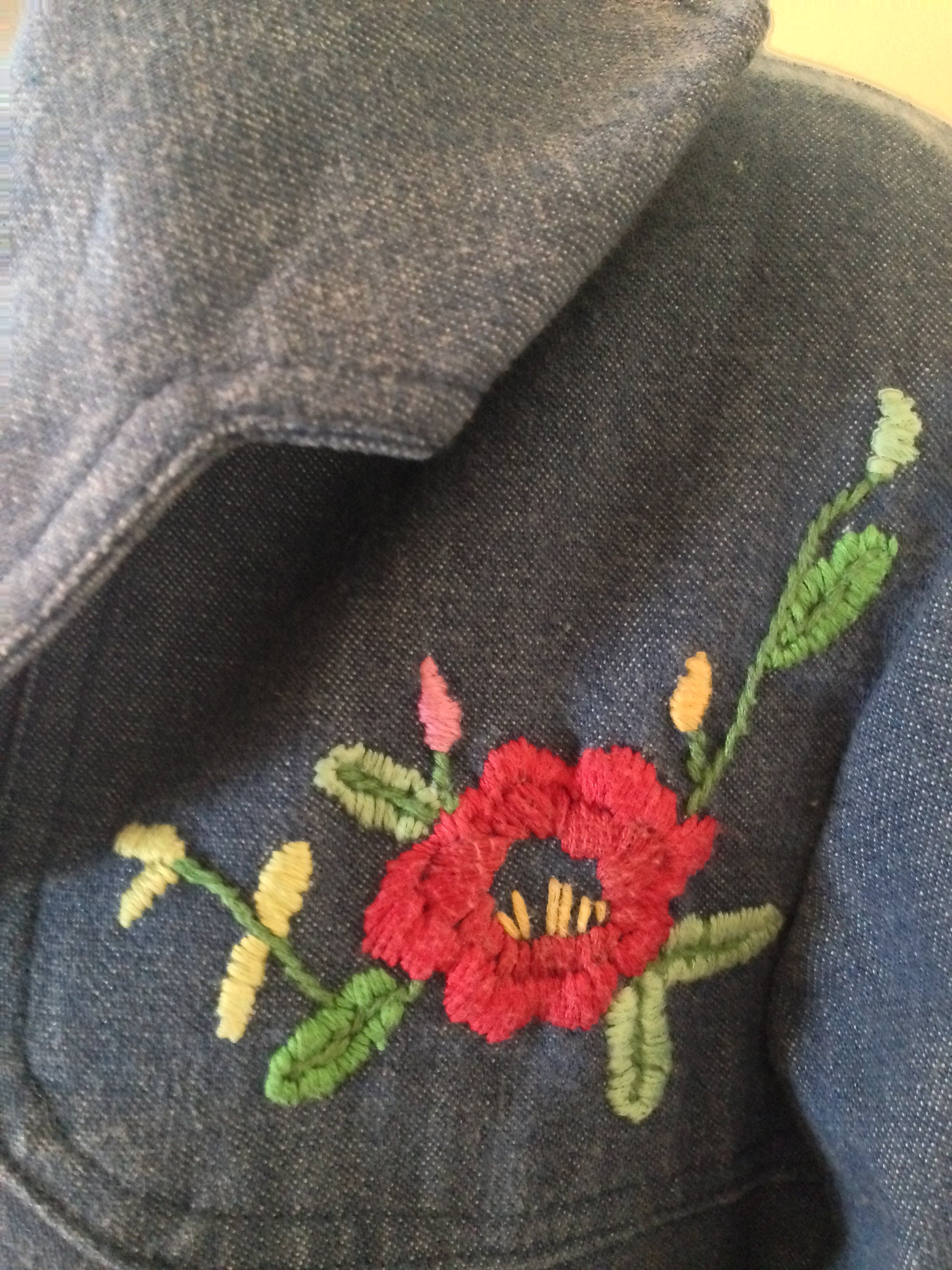 Vintage 70's Denim Jacket with Embroidered Roses | Shop THRILLING