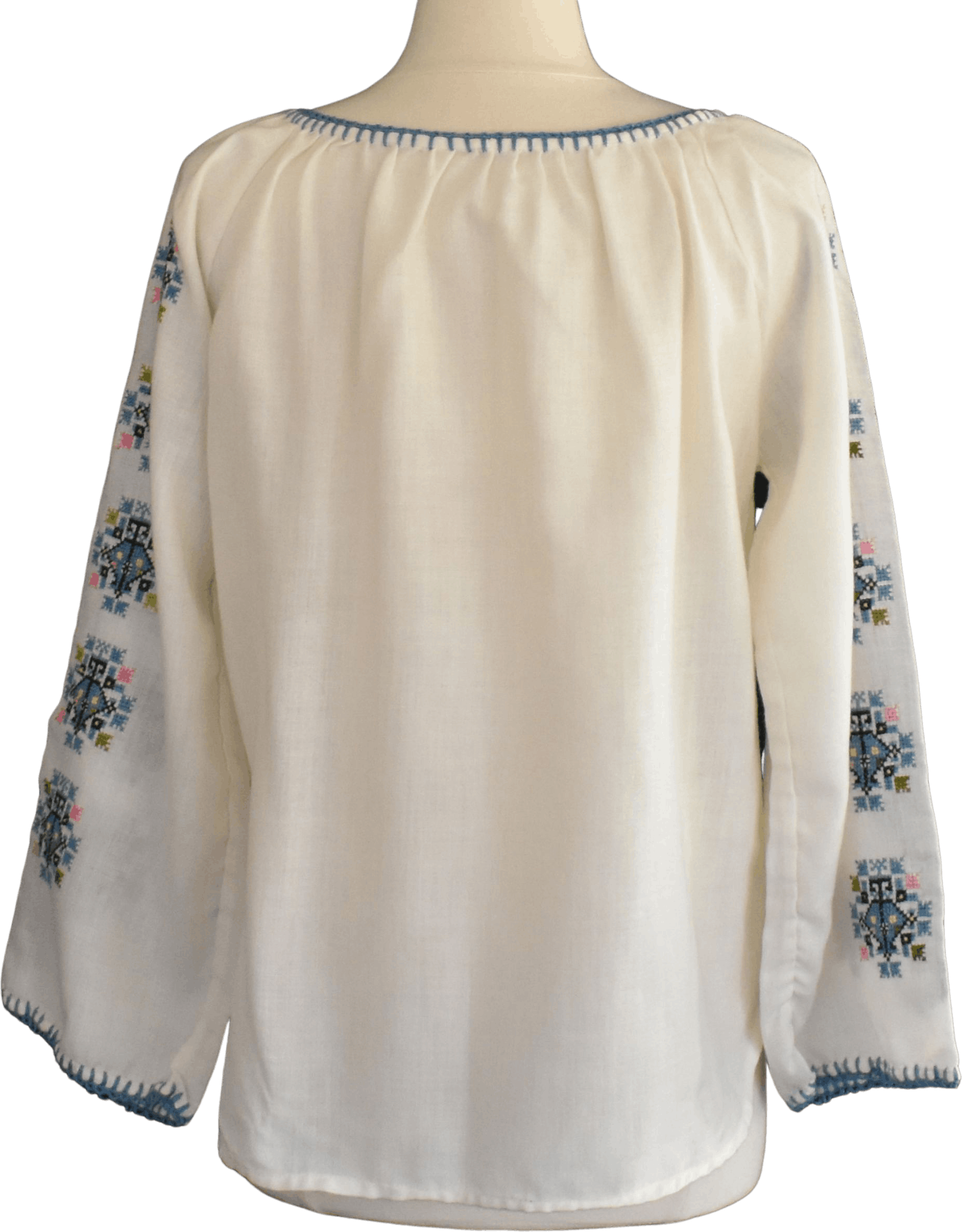 Vintage 70's Blue and White Hand Embroidered Blouse | Shop THRILLING