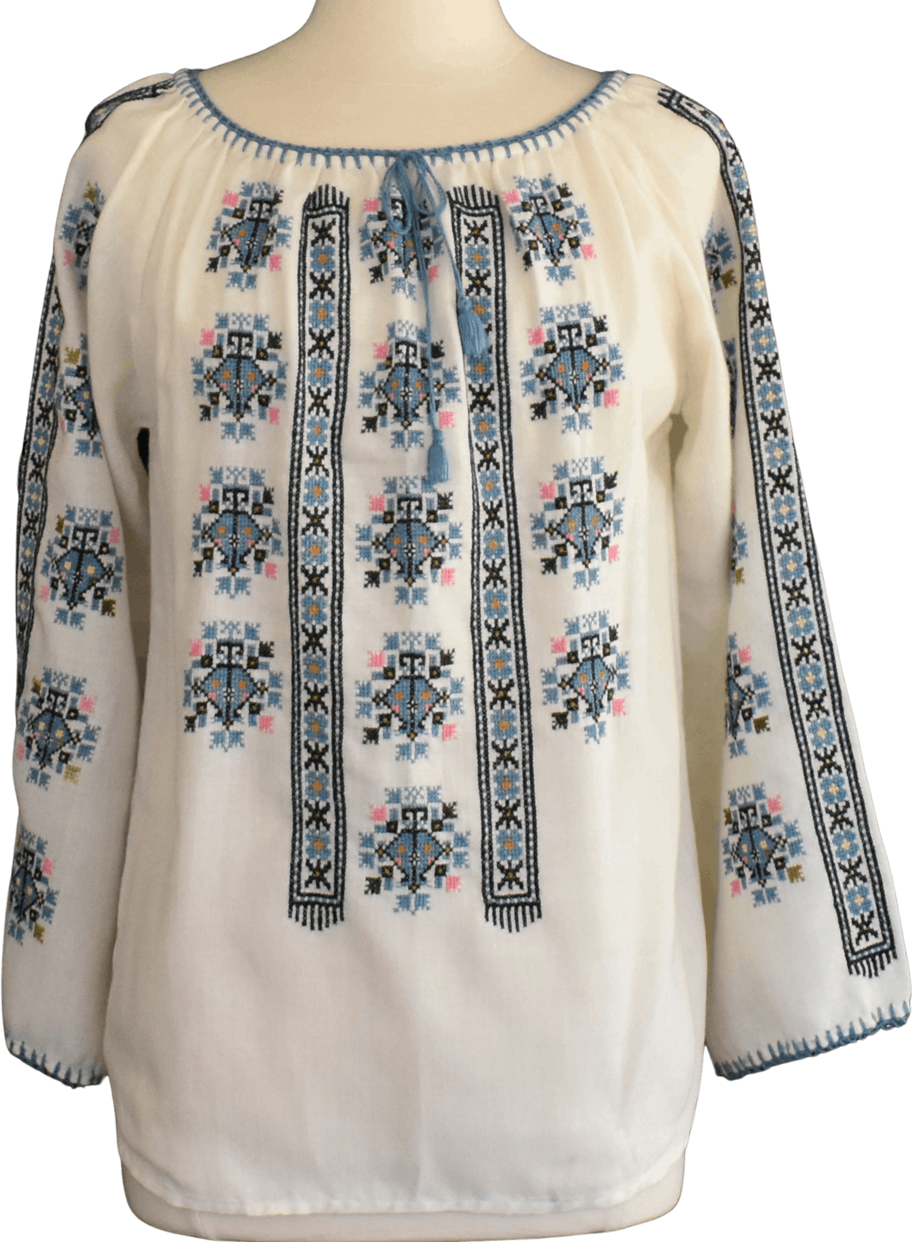 Vintage 70's Blue and White Hand Embroidered Blouse | Shop THRILLING