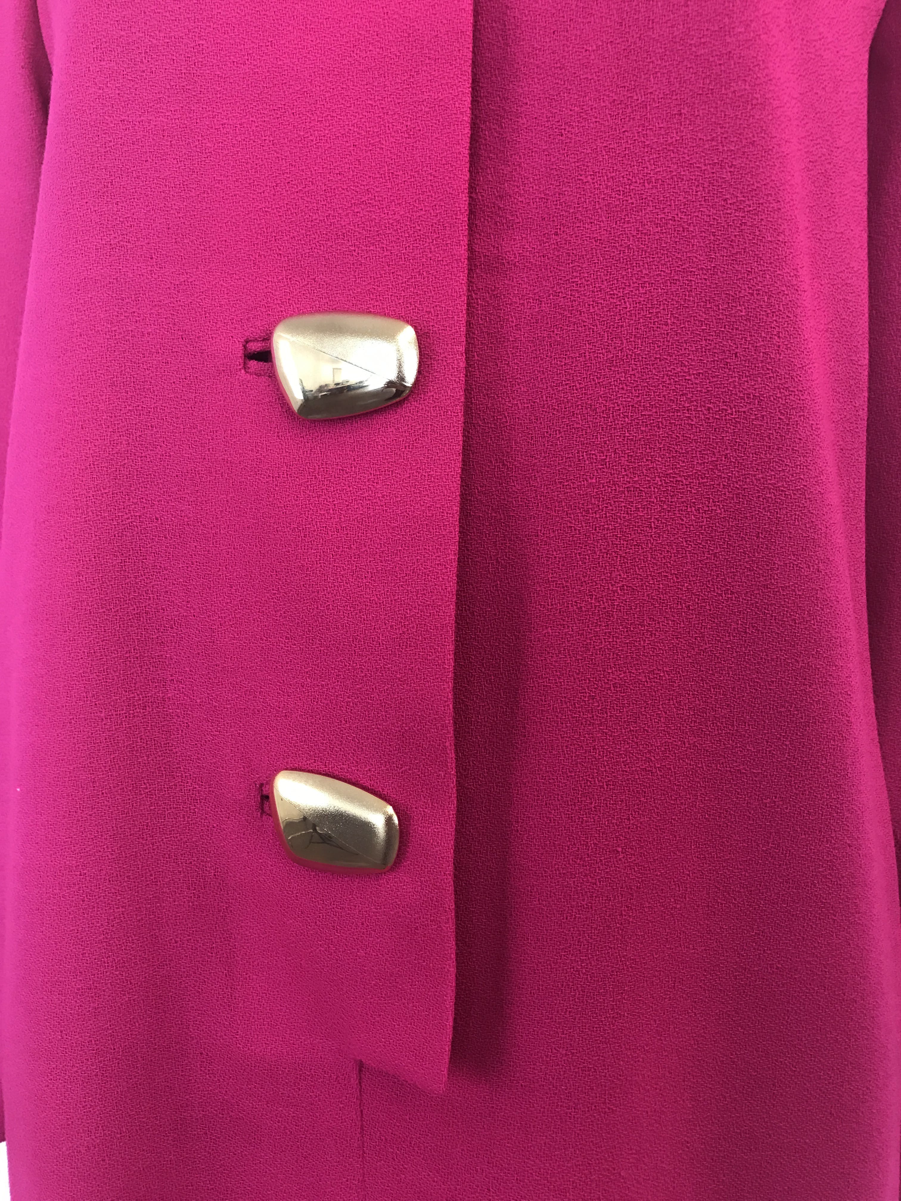 Vintage 80's Electric Pink Dress with Gold Statement Buttons by Neiman ...