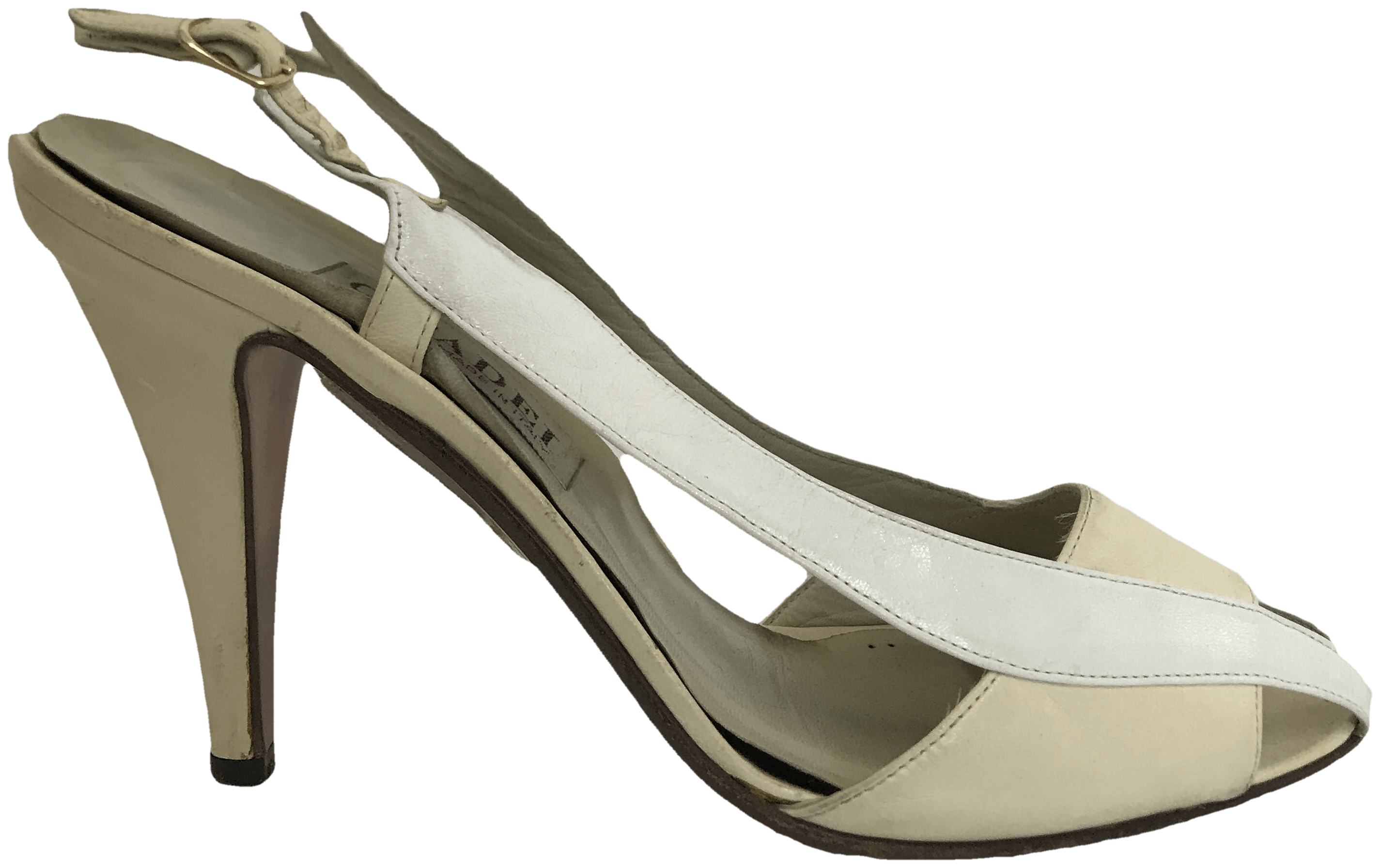 Vintage 80's Cream and White Leather Slingback Heels by Casadei | Shop ...